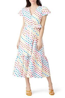Color Me Courtney Rainbow Dipping Polka Dot Minnie Midi Dress Women's Size 2